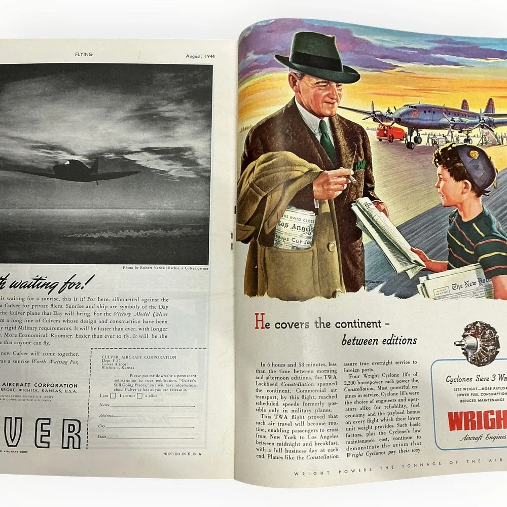Flying Magazine August 1944 WWII P-38 Lightning Air Invasion Aviation